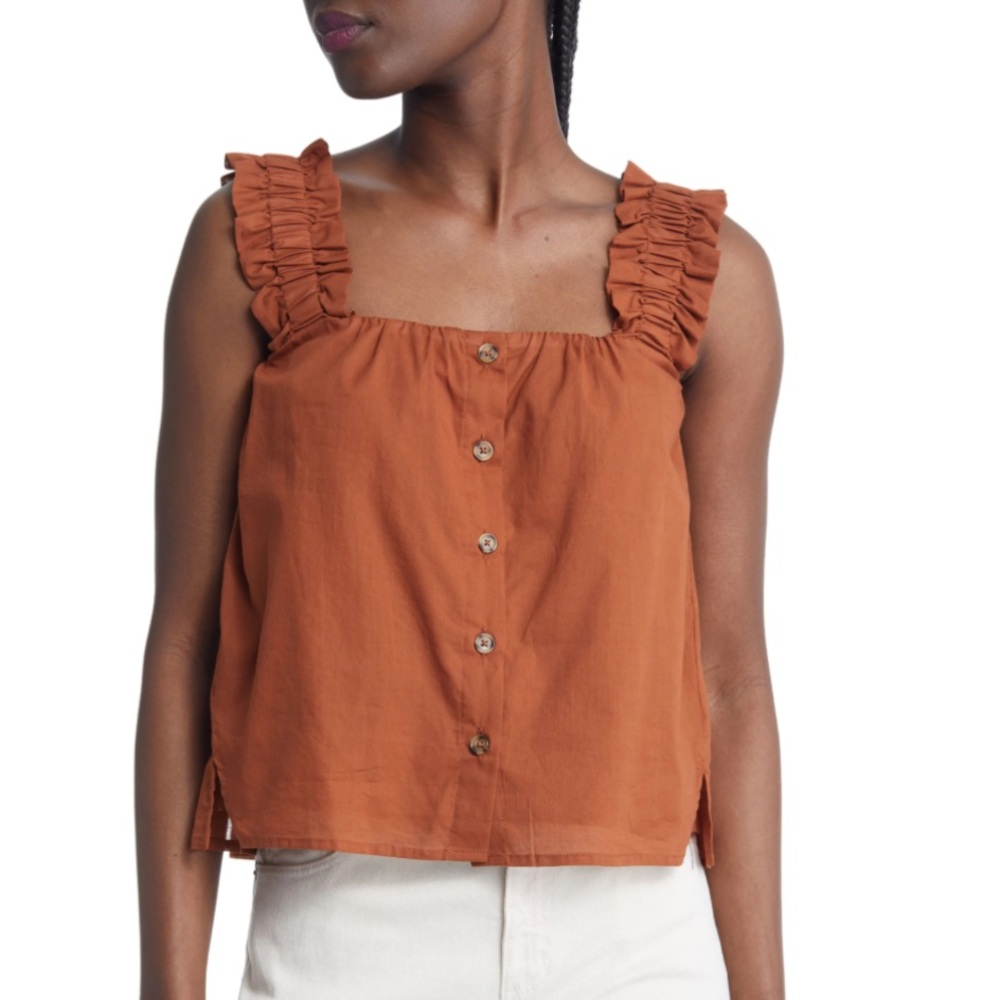 Treasure & Bond Cotton Ruffle Strap Top